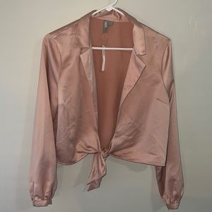 ASOS Pink Silky Tie Front Blouse NWT